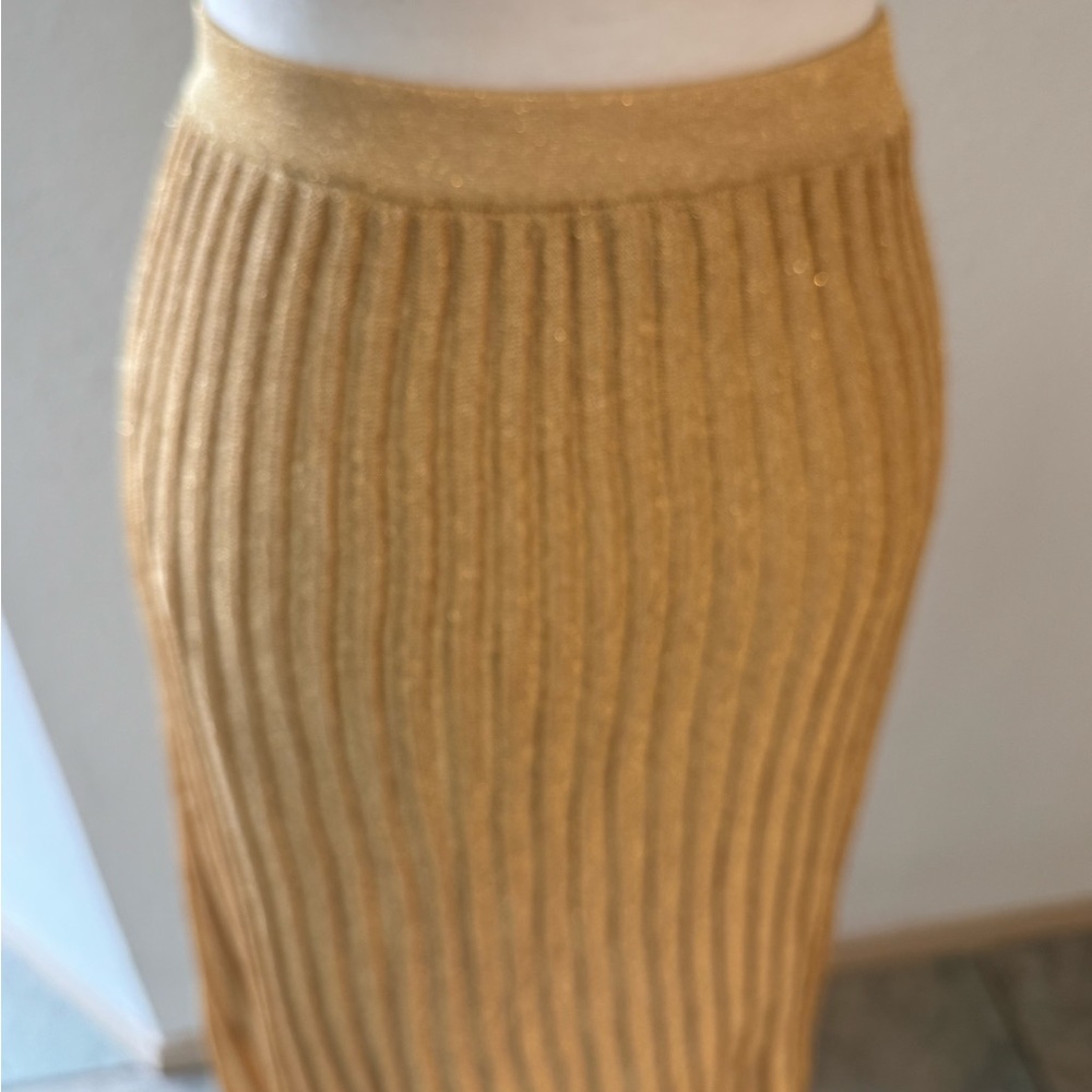 Sandro Paris Metallic Gold Pleated Midi Skirt Size 4‎ FR36 Shimmer Party Holiday - Picture 7 of 8